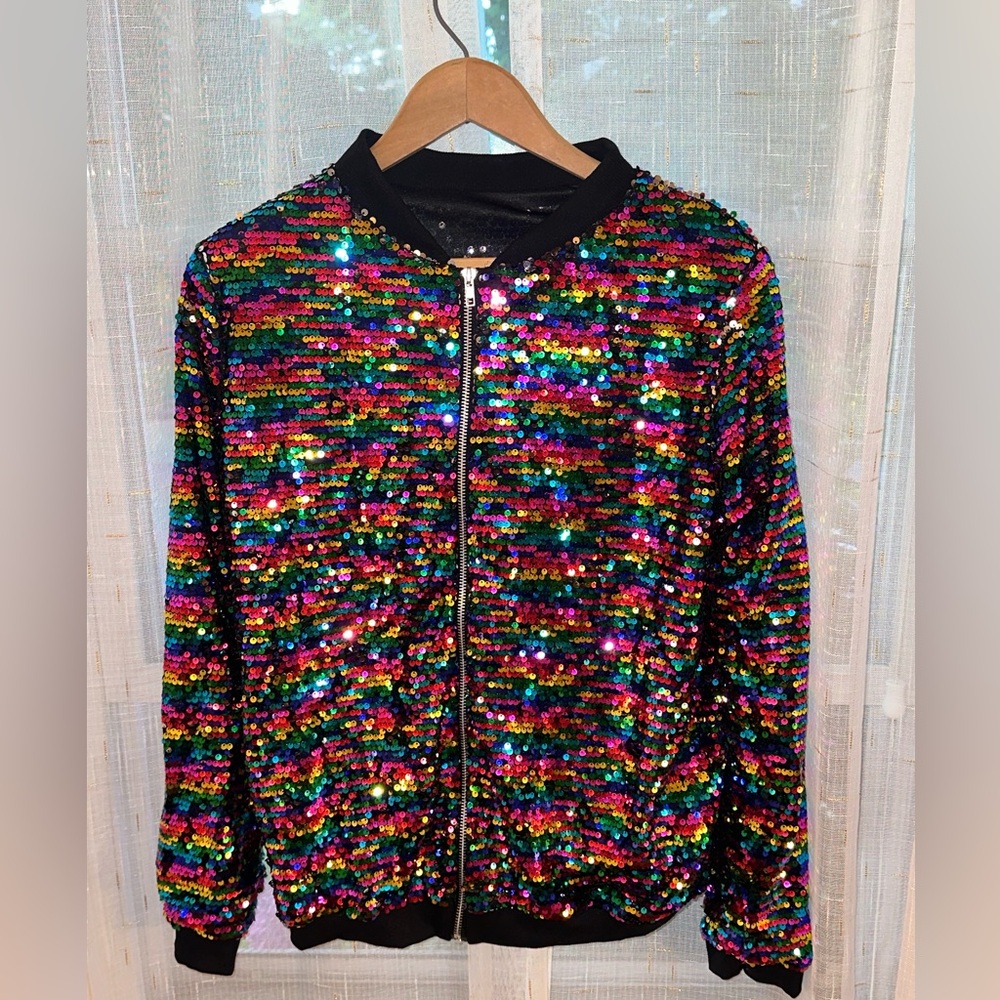 Women’s size large sequin bomber jacket.